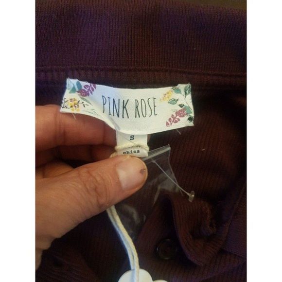 Pink Rose Womens Ribbed Short Sleeve Cropped Top Blouse Collar Button Size Small - Picture 8 of 12